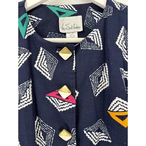 Via Sant Andrea Vintage Skirt Set Womens 12 Petite Blue Cropped Button Front Top - Picture 11 of 16